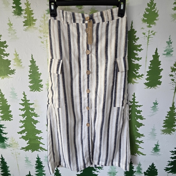 Love Tree Dresses & Skirts - Striped Button-Down Linen Skirt
